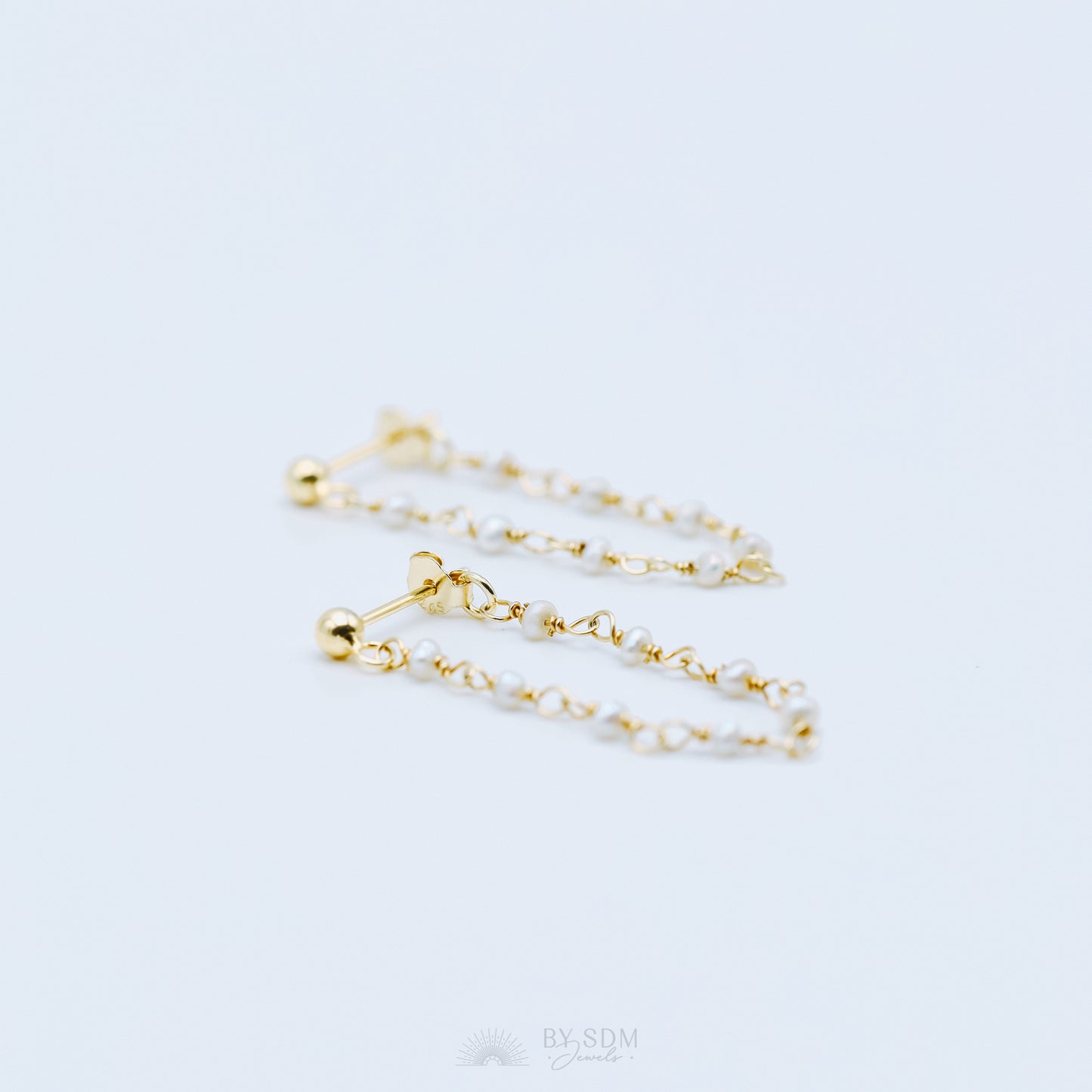 Pearl Chain Earrings, Gold Stud Earrings, BYSDMJEWELS