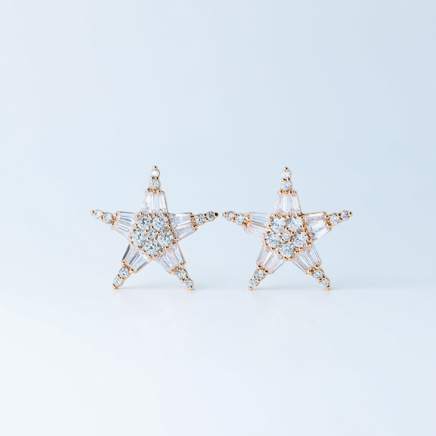 Art Deco Star Earrings, Art Nouveau, Baguette Rectangle Zirconia, Diamond Earrings, Geometric Earrings, Rose Gold, BYSDMJEWELS
