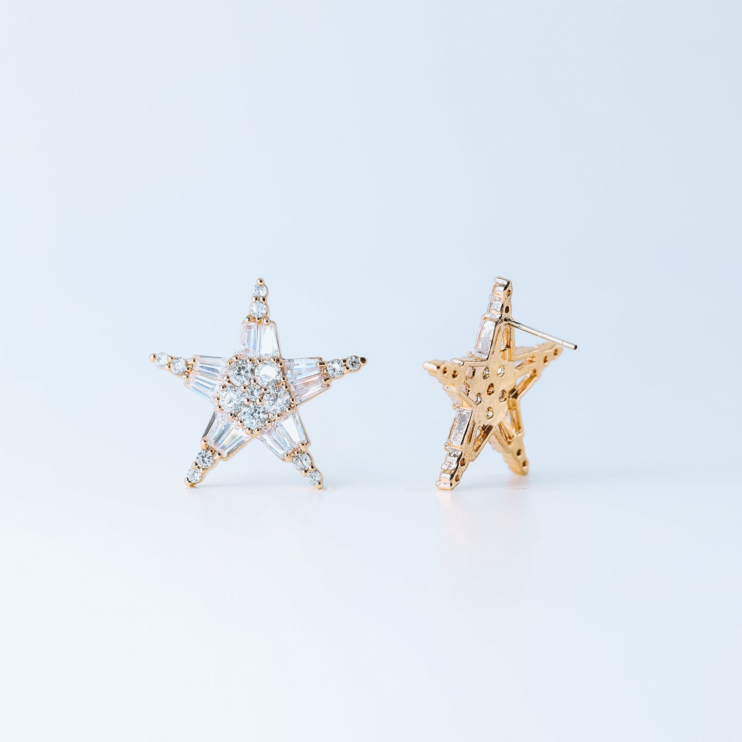 Art Deco Star Earrings, Art Nouveau, Baguette Rectangle Zirconia, Diamond Earrings, Geometric Earrings, Rose Gold, BYSDMJEWELS