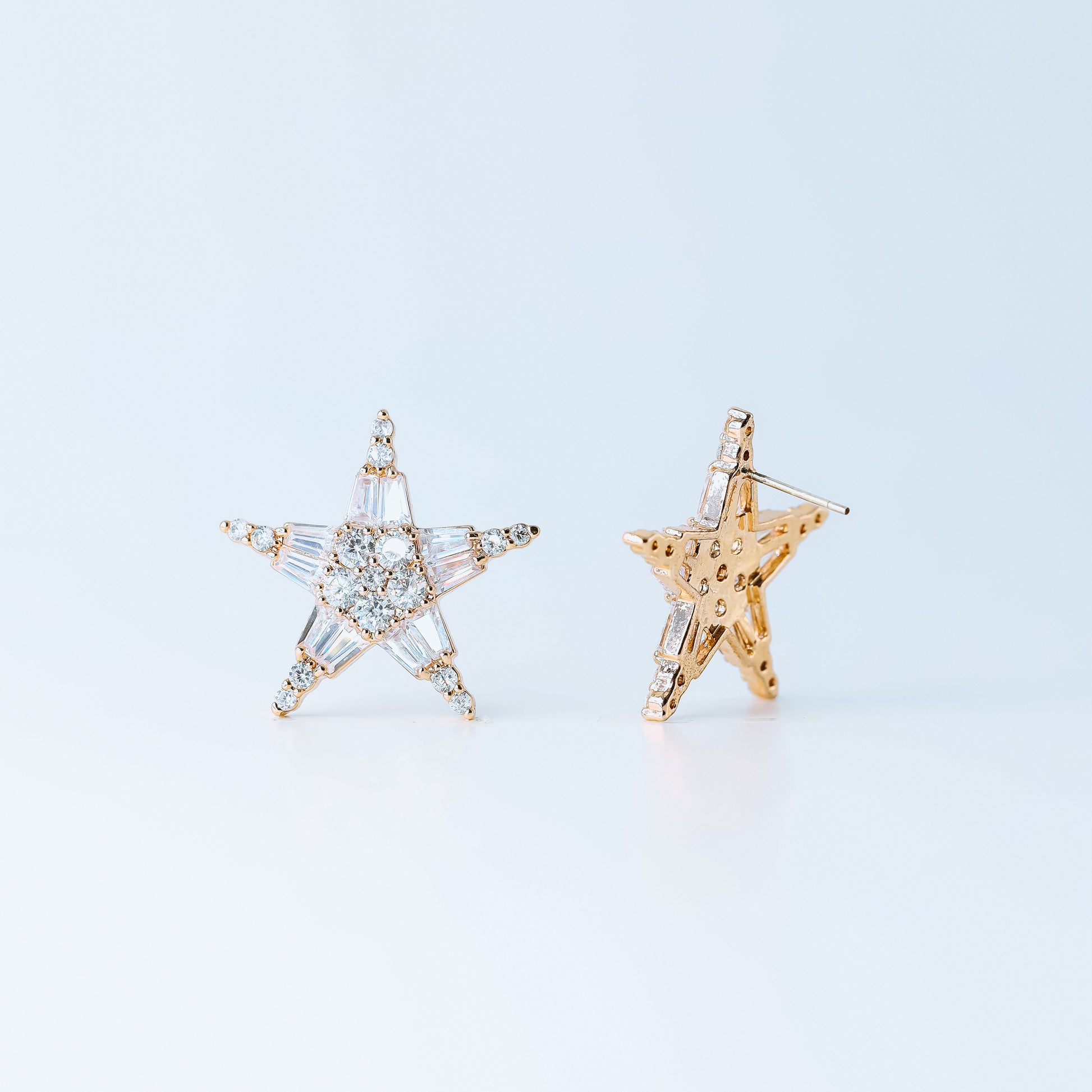 Art Deco Star Earrings, Art Nouveau, Baguette Rectangle Zirconia, Diamond Earrings, Geometric Earrings, Rose Gold, BYSDMJEWELS