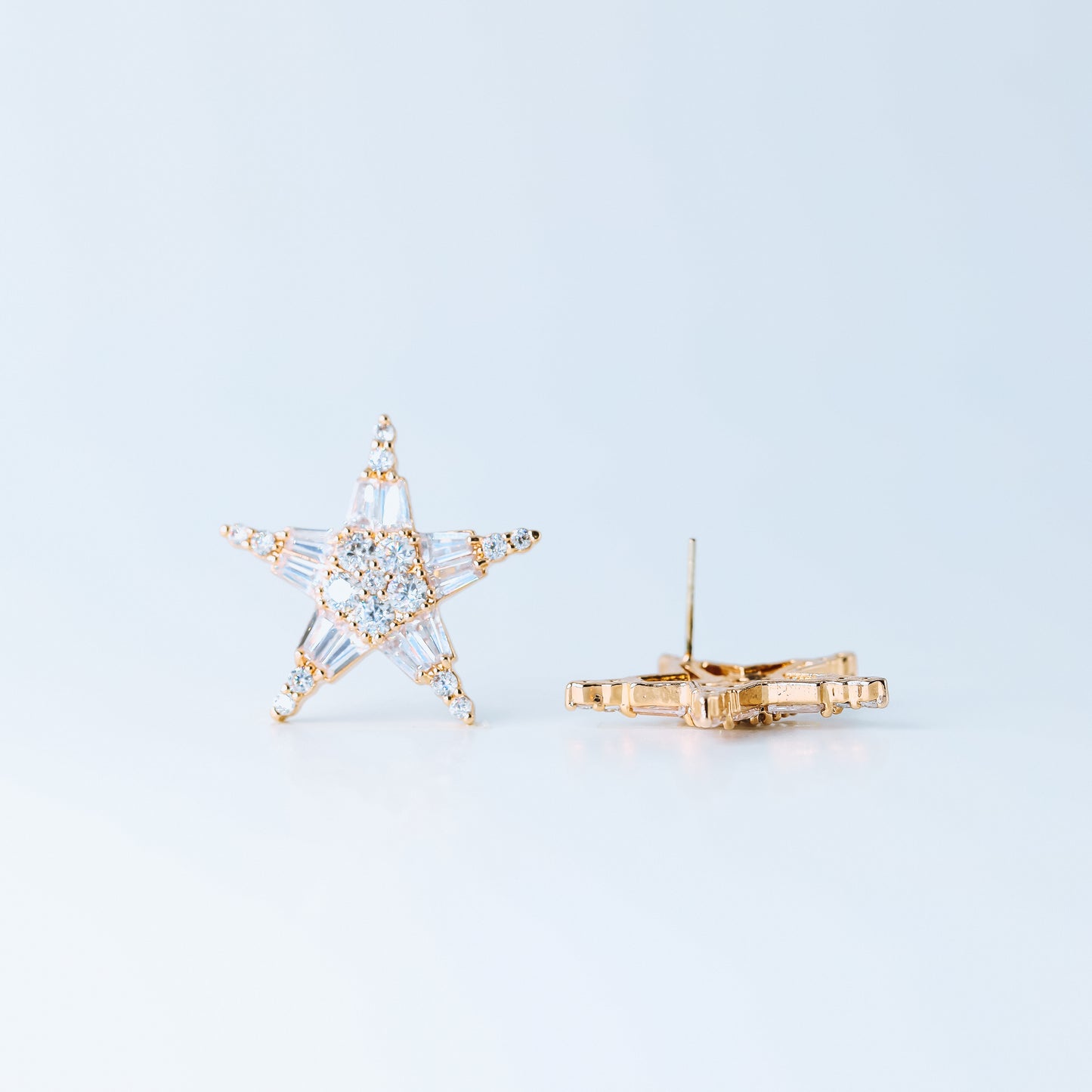 Art Deco Star Earrings, Art Nouveau, Baguette Rectangle Zirconia, Diamond Earrings, Geometric Earrings, Rose Gold, BYSDMJEWELS