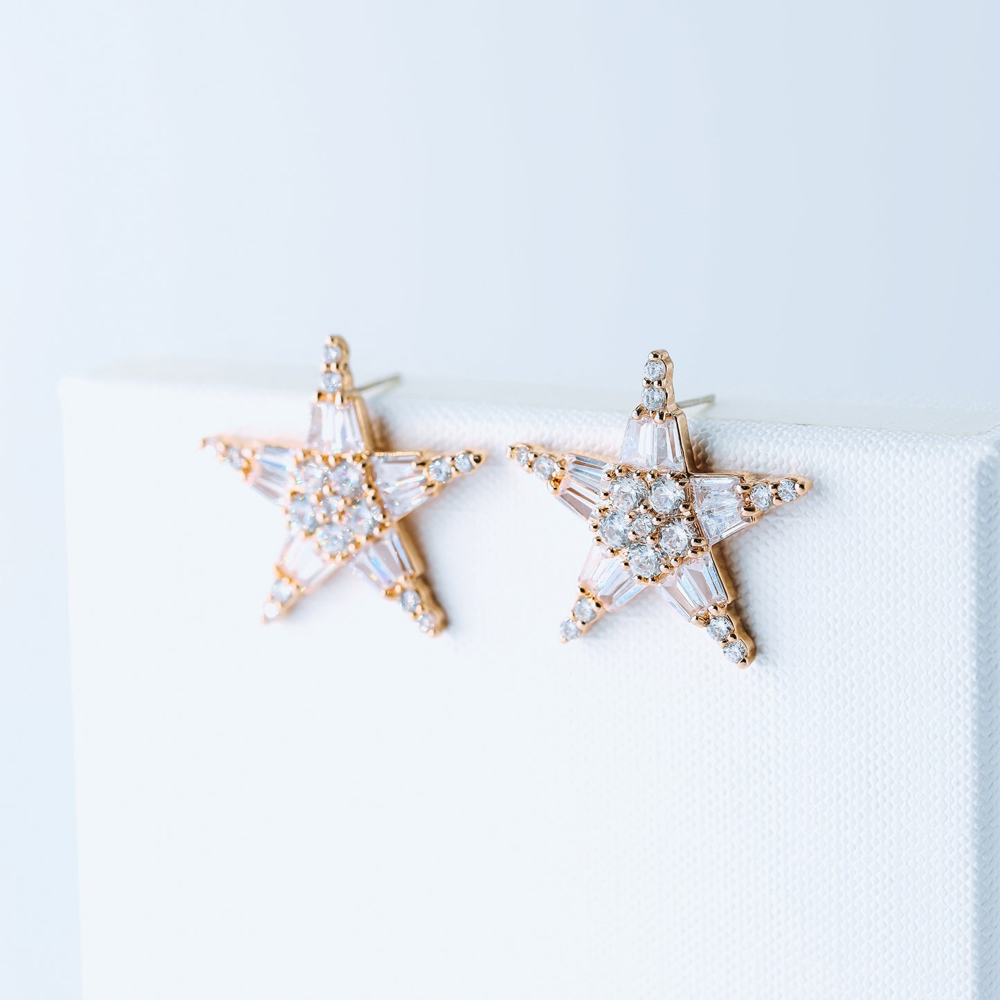 Art Deco Star Earrings, Art Nouveau, Baguette Rectangle Zirconia, Diamond Earrings, Geometric Earrings, Rose Gold, BYSDMJEWELS