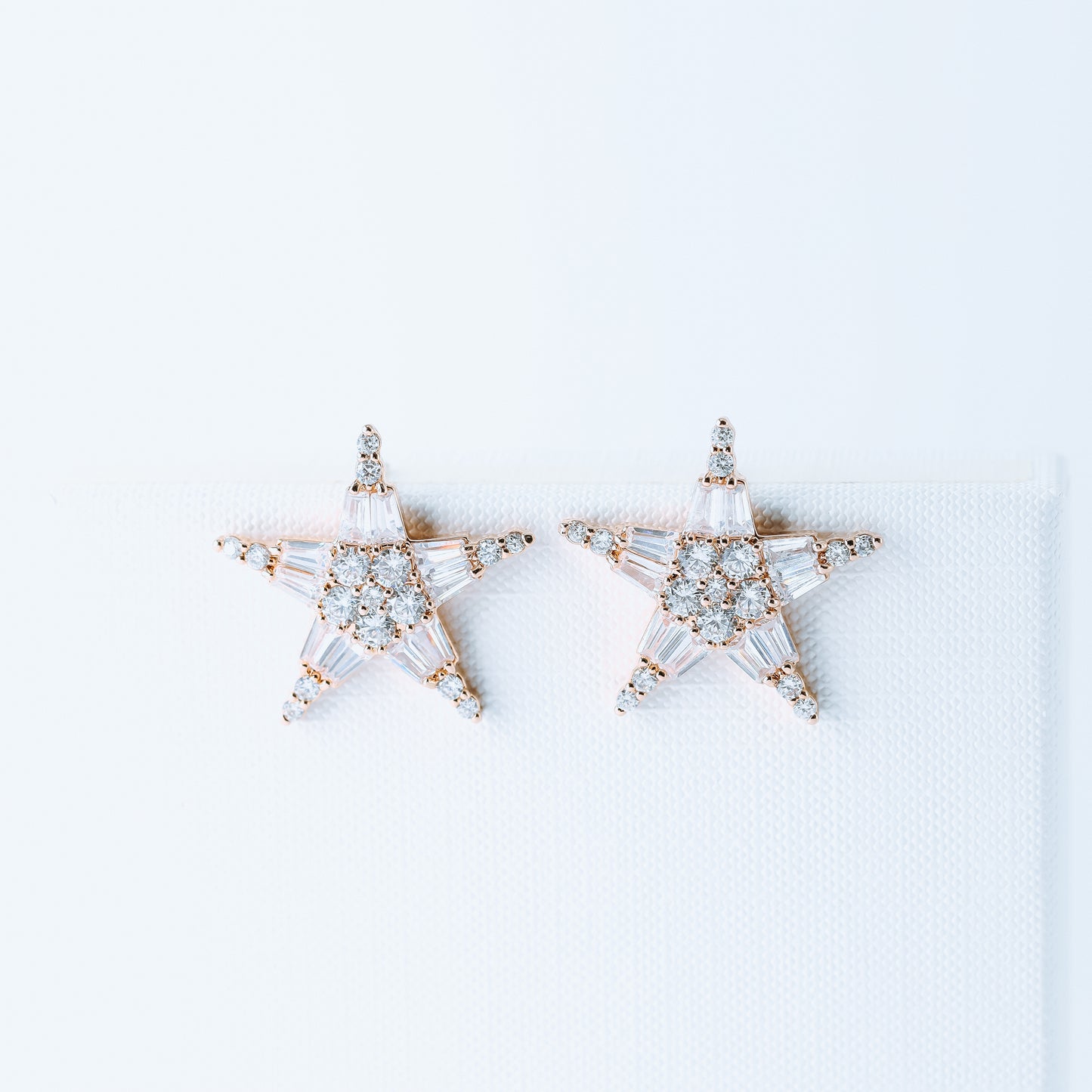 Art Deco Star Earrings, Art Nouveau, Baguette Rectangle Zirconia, Diamond Earrings, Geometric Earrings, Rose Gold, BYSDMJEWELS