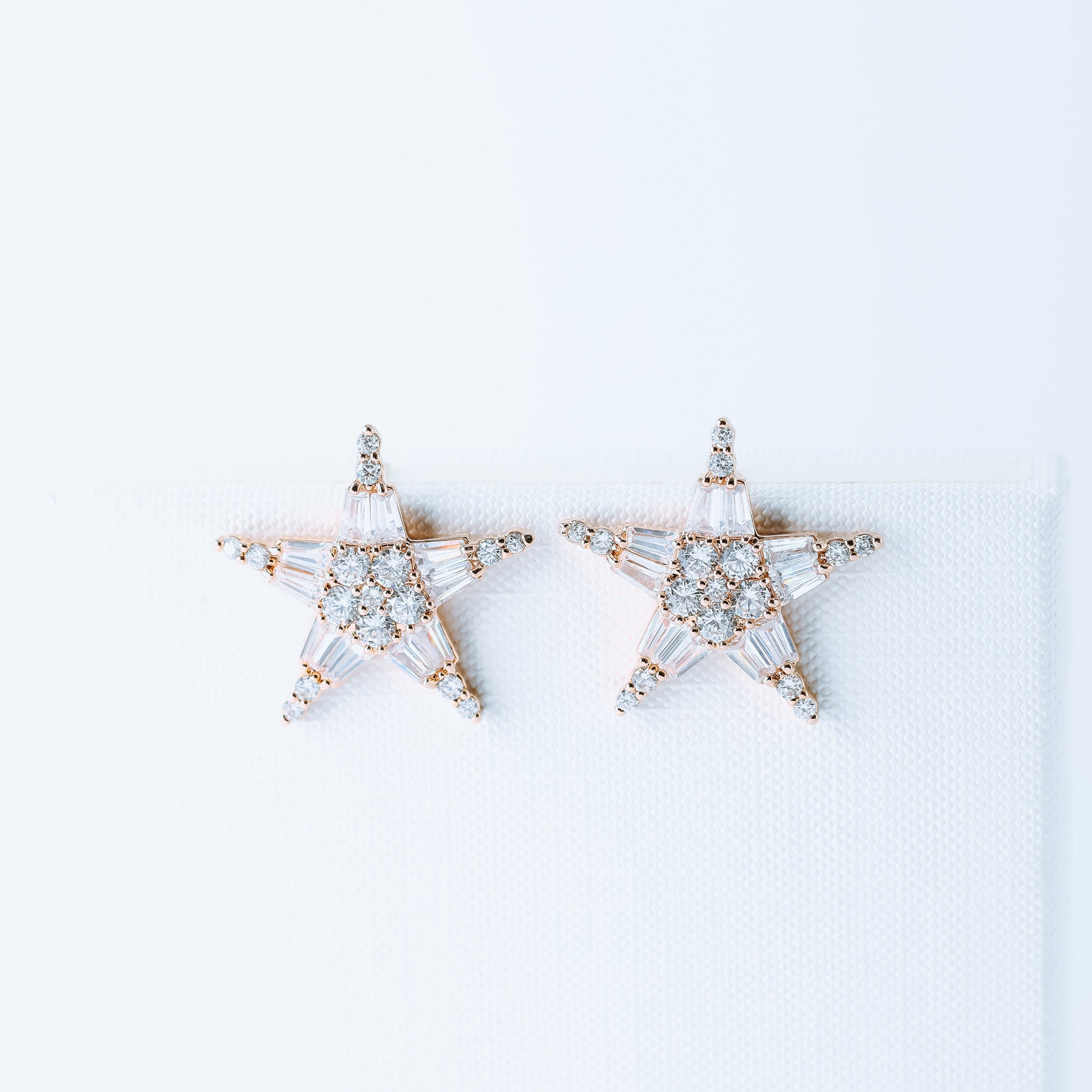 Art Deco Star Earrings, Art Nouveau, Baguette Rectangle Zirconia, Diamond Earrings, Geometric Earrings, Rose Gold, BYSDMJEWELS