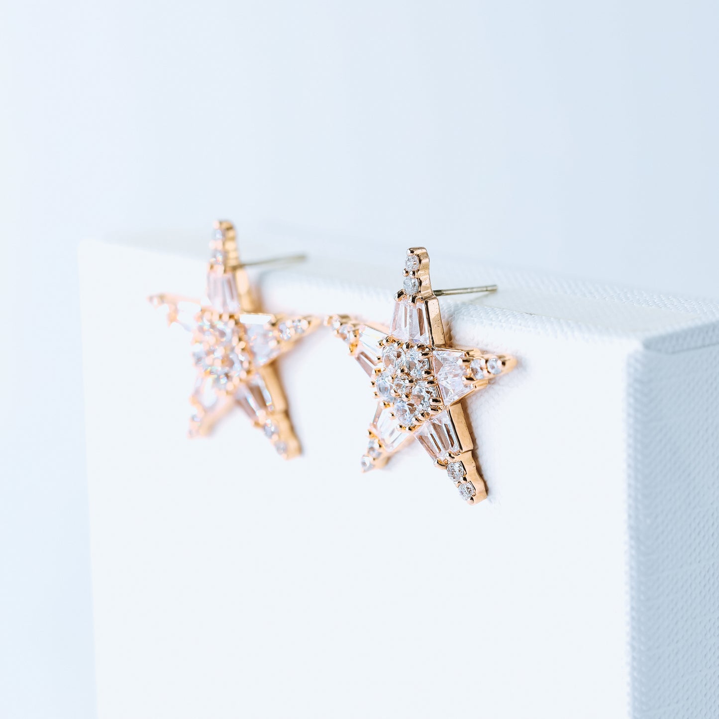 Art Deco Star Earrings, Art Nouveau, Baguette Rectangle Zirconia, Diamond Earrings, Geometric Earrings, Rose Gold, BYSDMJEWELS
