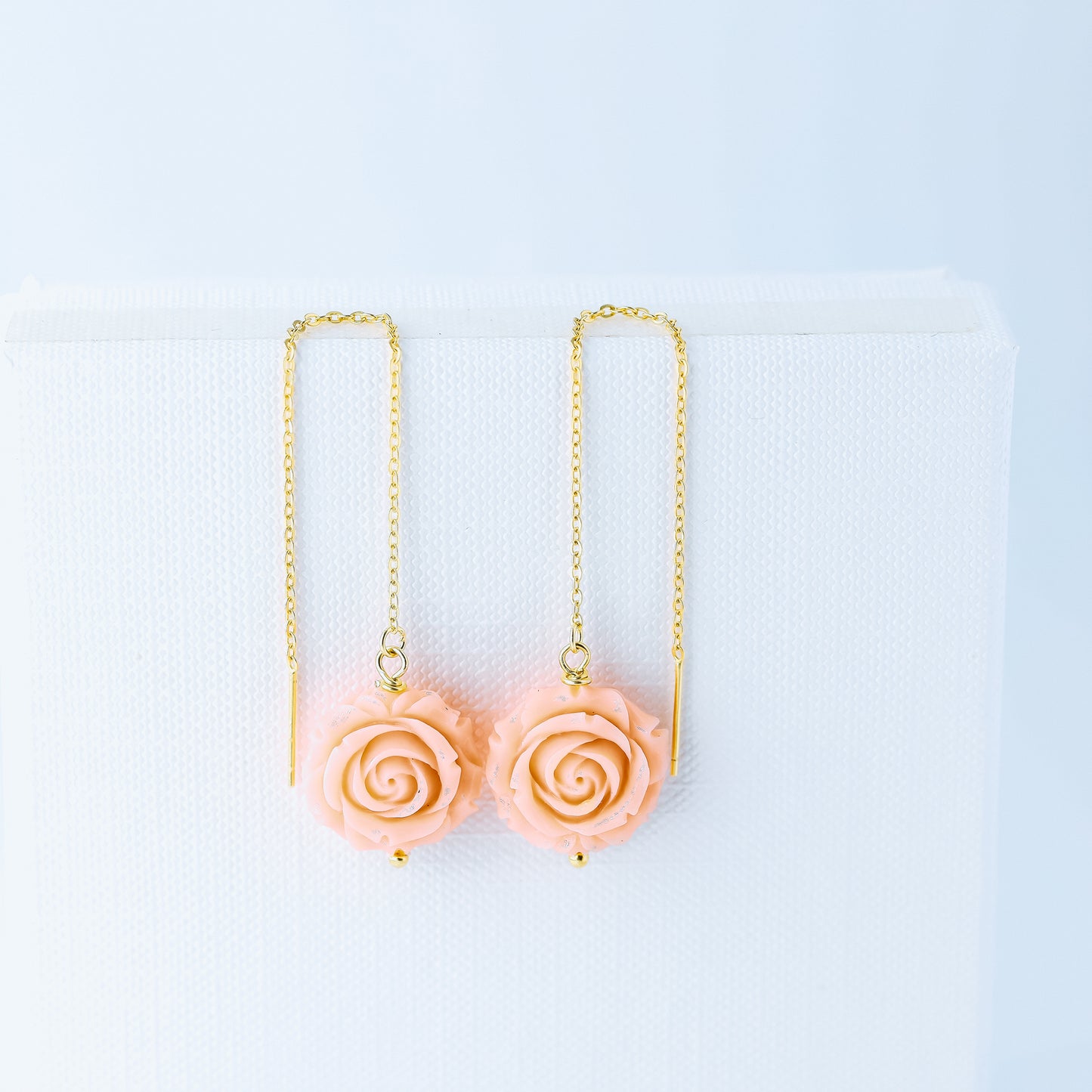 Gold Tiny Flower Threader Earrings, Tiny Rose Charm Earrings, Charm Earrings, Dangle Wire Earrings, BYSDMJEWELS