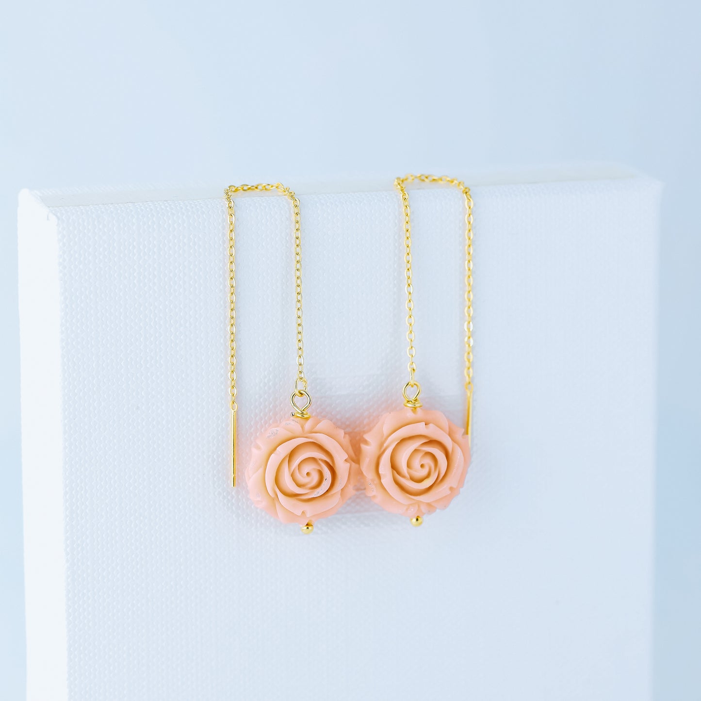 Gold Tiny Flower Threader Earrings, Tiny Rose Charm Earrings, Charm Earrings, Dangle Wire Earrings, BYSDMJEWELS