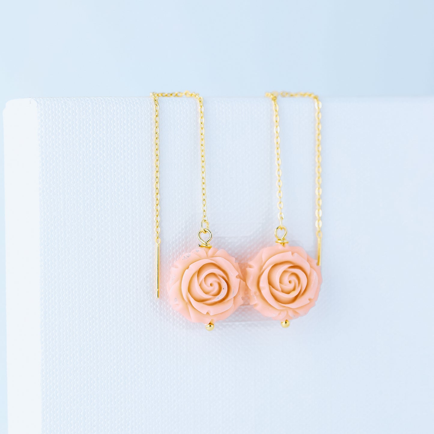 Gold Tiny Flower Threader Earrings, Tiny Rose Charm Earrings, Charm Earrings, Dangle Wire Earrings, BYSDMJEWELS