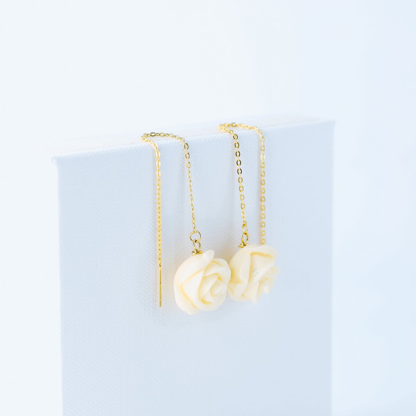Tiny Flower Threader Earrings, White Rose Charm Earrings, Charm Earrings, Dangle Wire Earrings, BYSDMJEWELS