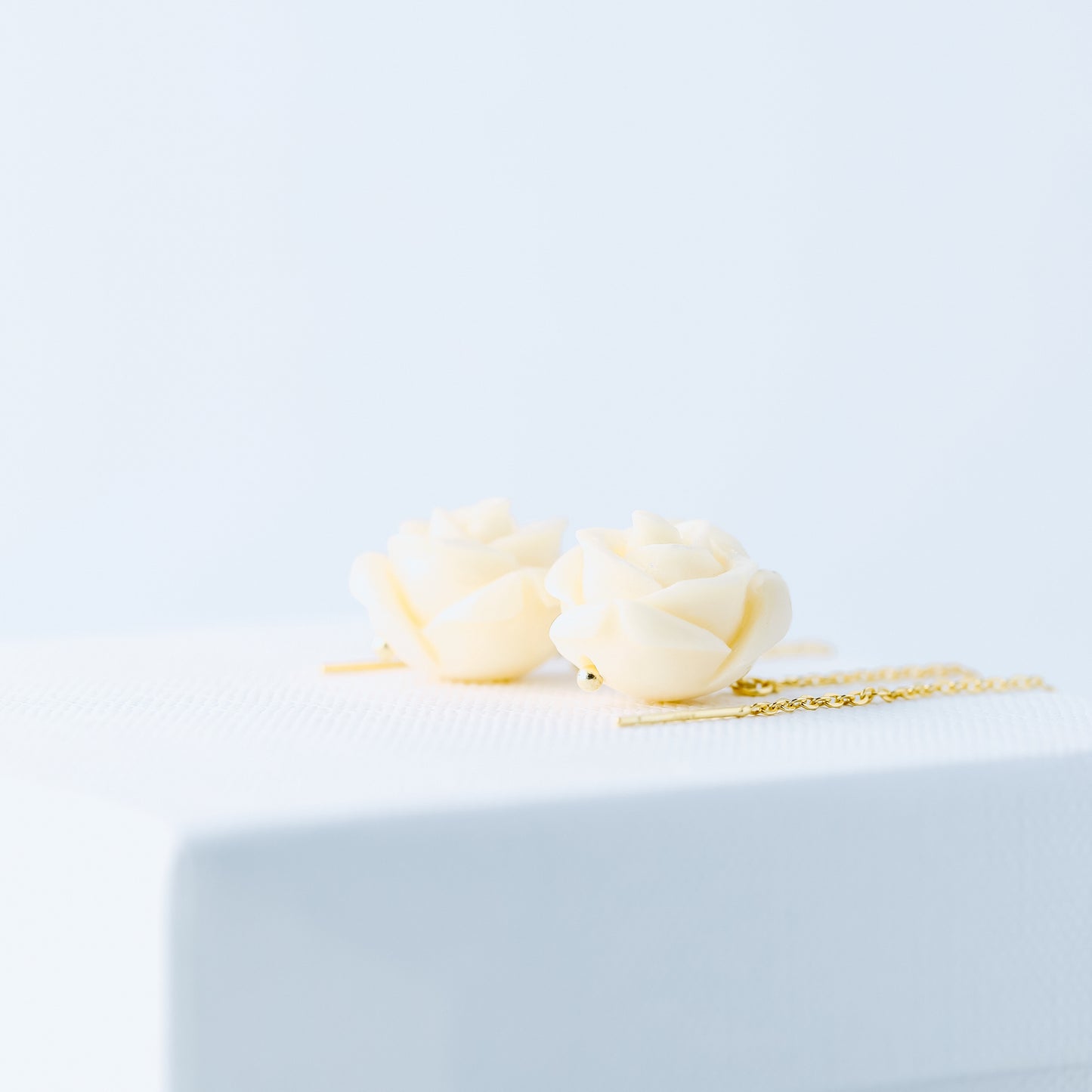 Tiny Flower Threader Earrings, White Rose Charm Earrings, Charm Earrings, Dangle Wire Earrings, BYSDMJEWELS