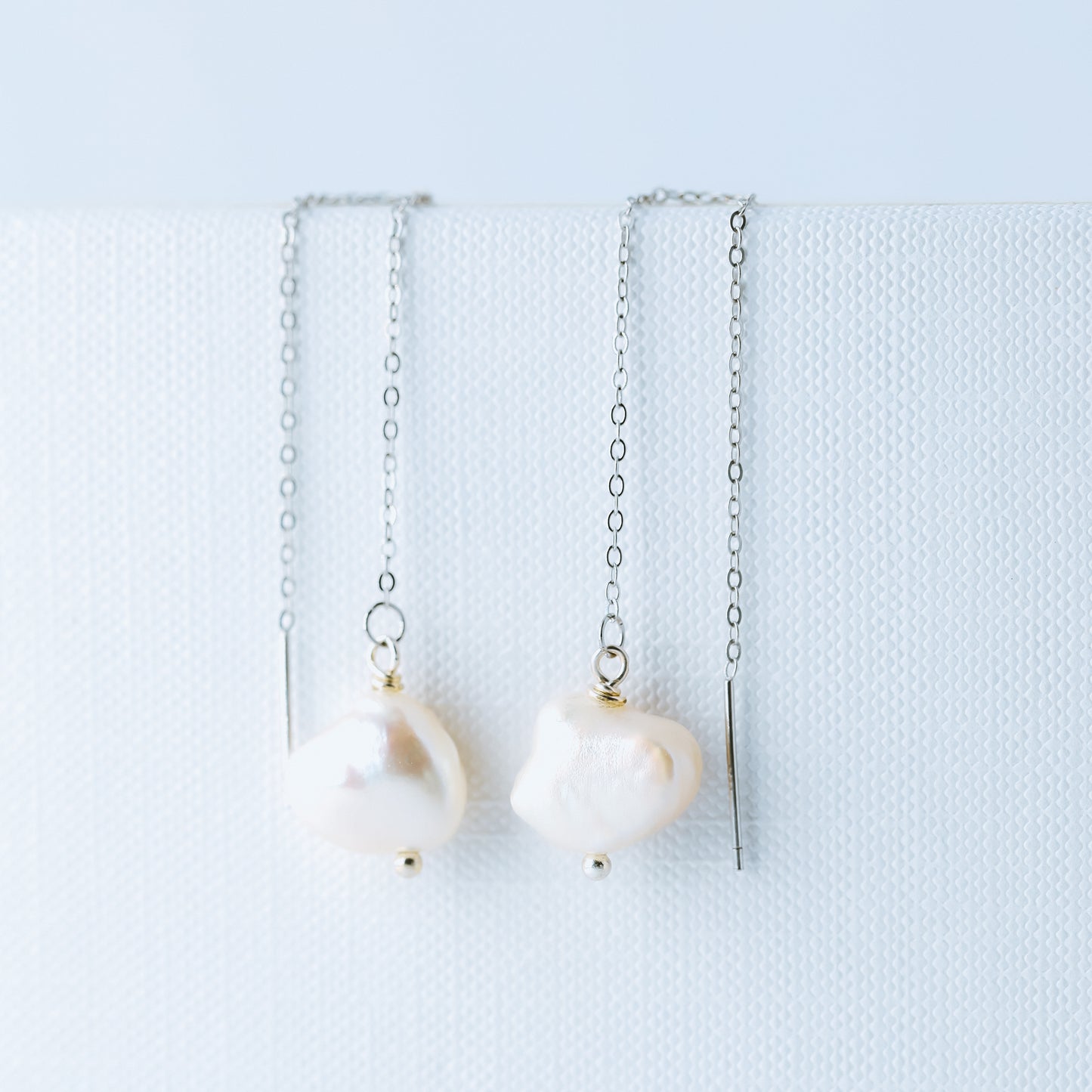 Keshi Genuine Pearl Threader Earrings, Pearl Ear Threaders, Natural Freshwater Pearls, Drop Ear Threaders, Silver or Gold, BYSDMJEWELS