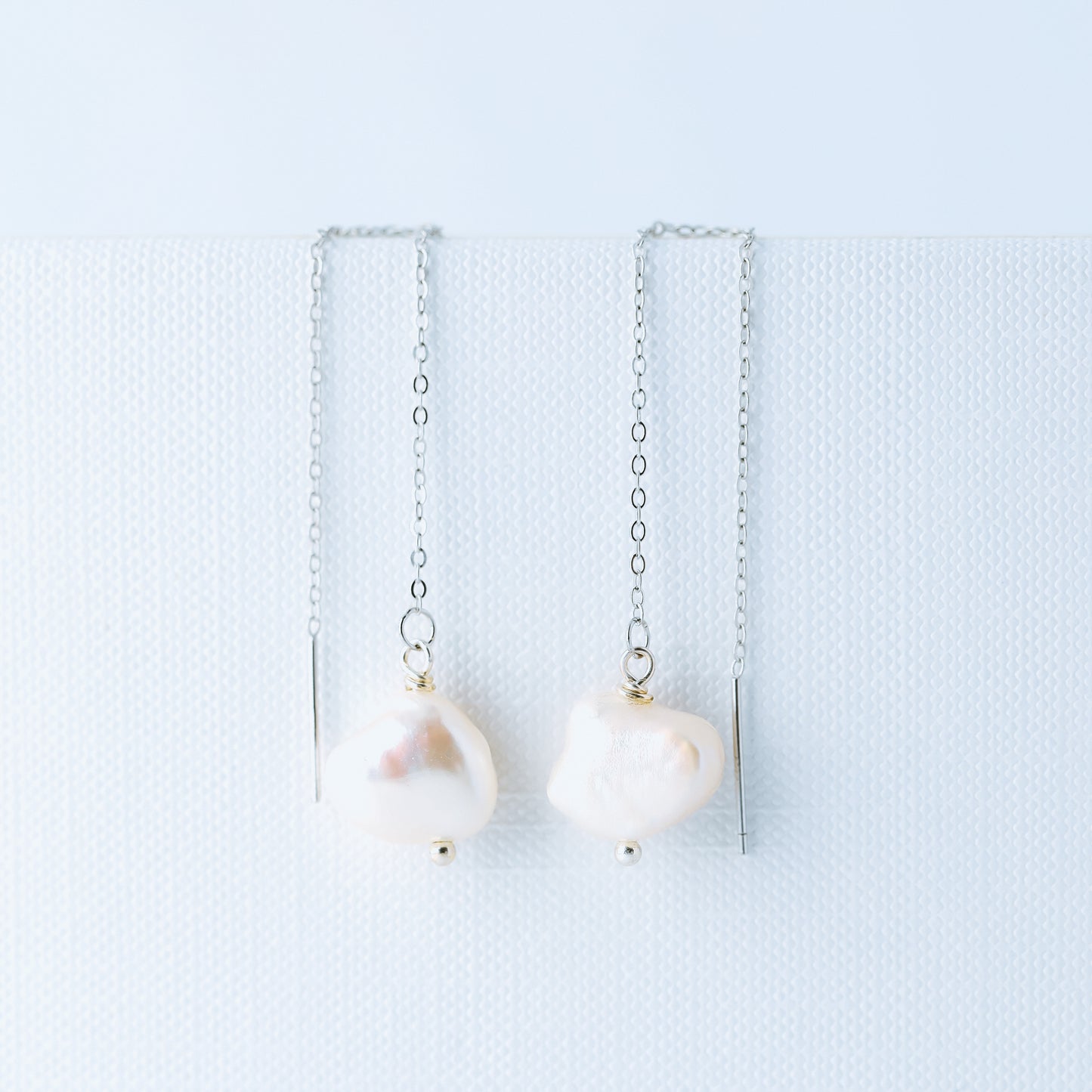 Keshi Genuine Pearl Threader Earrings, Pearl Ear Threaders, Natural Freshwater Pearls, Drop Ear Threaders, Silver or Gold, BYSDMJEWELS