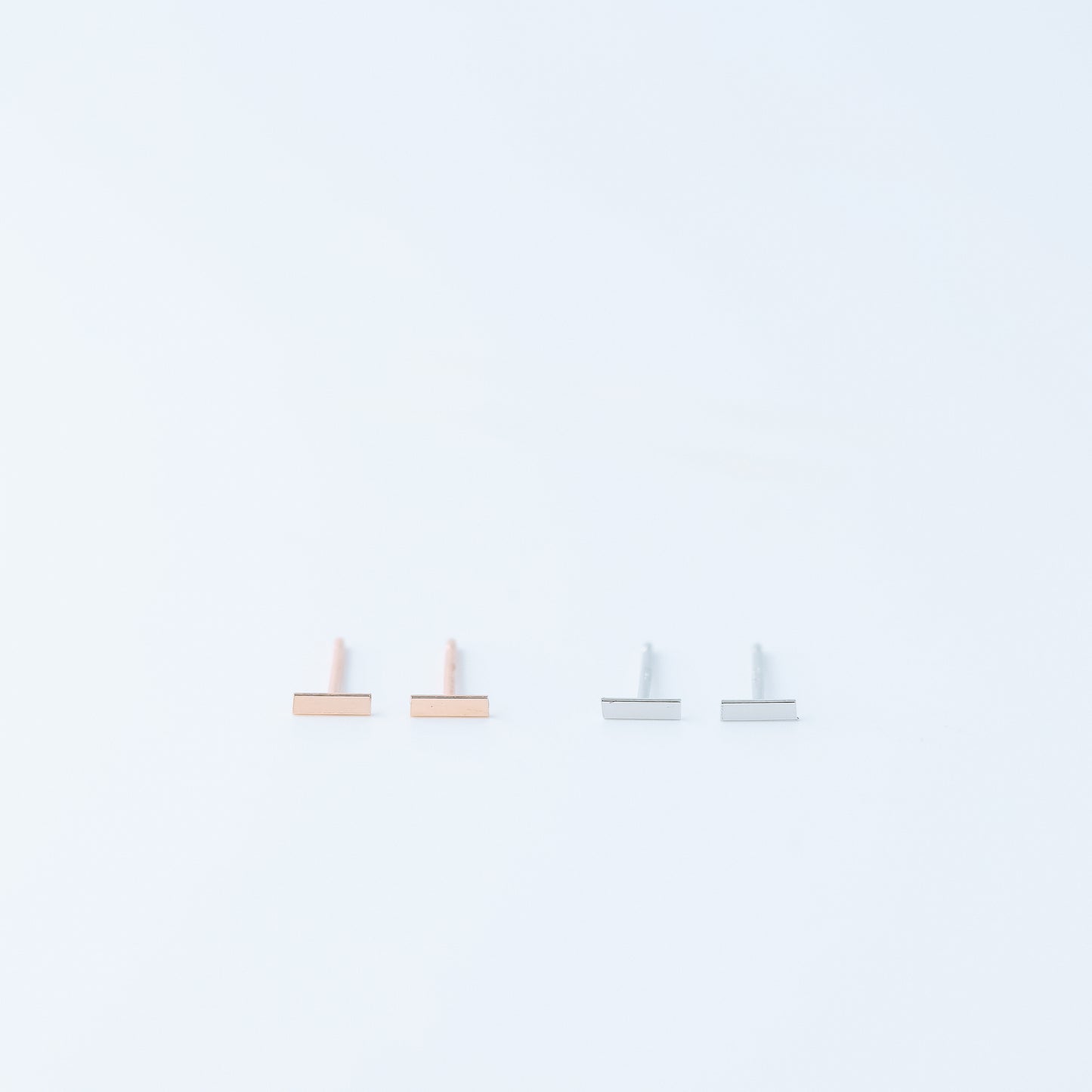 Tiny Bar Stud Earrings, Cuboid Rectangle Shape Studs, Rose Gold, Silver, BYSDMJEWELS