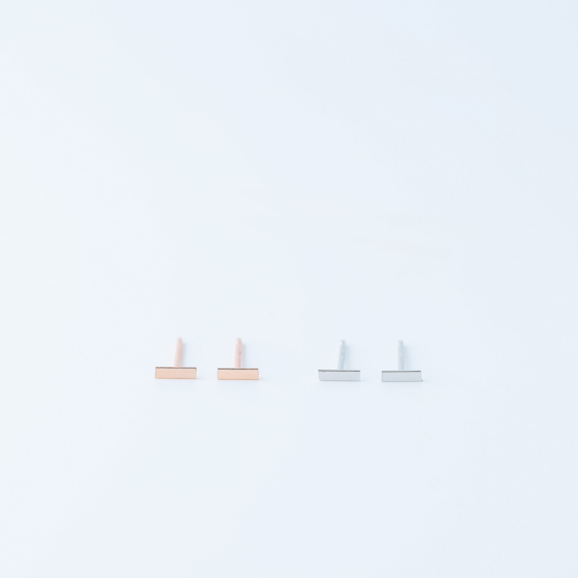 Tiny Bar Stud Earrings, Cuboid Rectangle Shape Studs, Rose Gold, Silver, BYSDMJEWELS