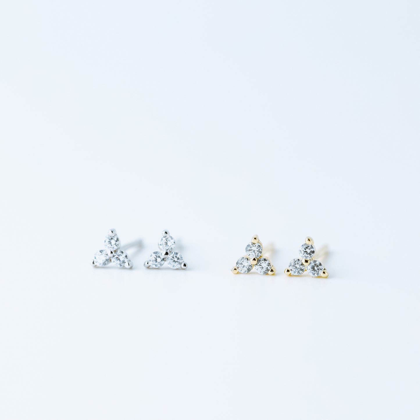 Tiny Clover Flower Stud Earrings, Silver, Gold, BYSDMJEWELS