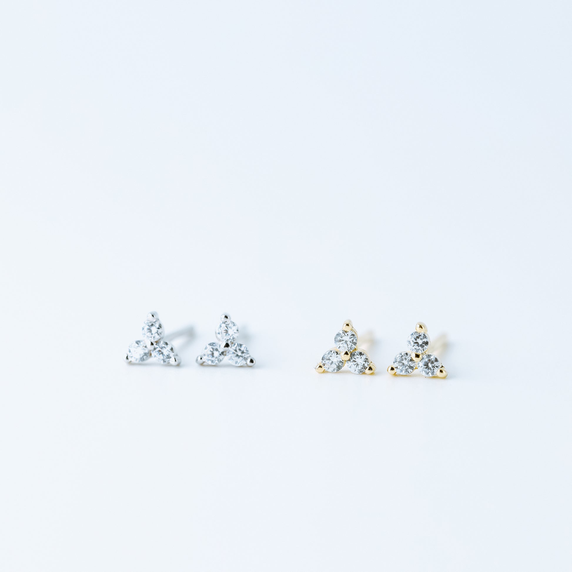 Tiny Clover Flower Stud Earrings, Silver, Gold, BYSDMJEWELS
