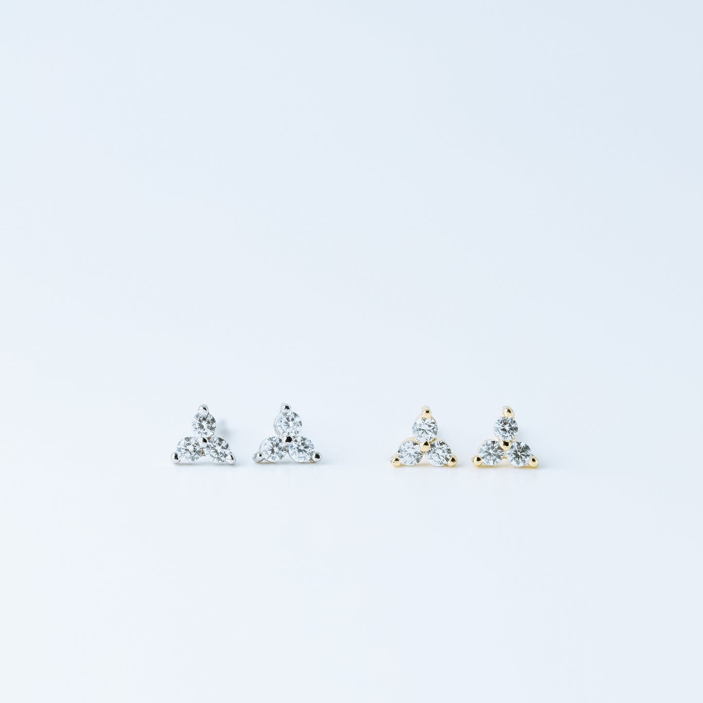 Tiny Clover Flower Stud Earrings, Silver, Gold, BYSDMJEWELS