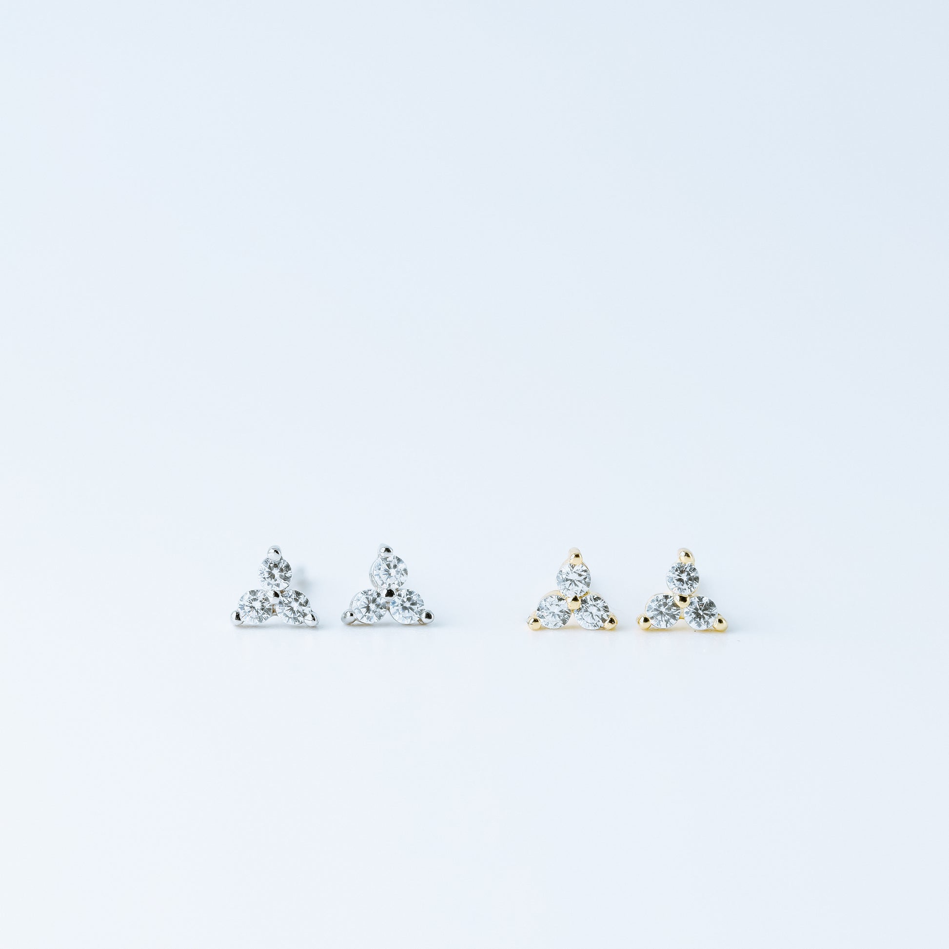 Tiny Clover Flower Stud Earrings, Silver, Gold, BYSDMJEWELS