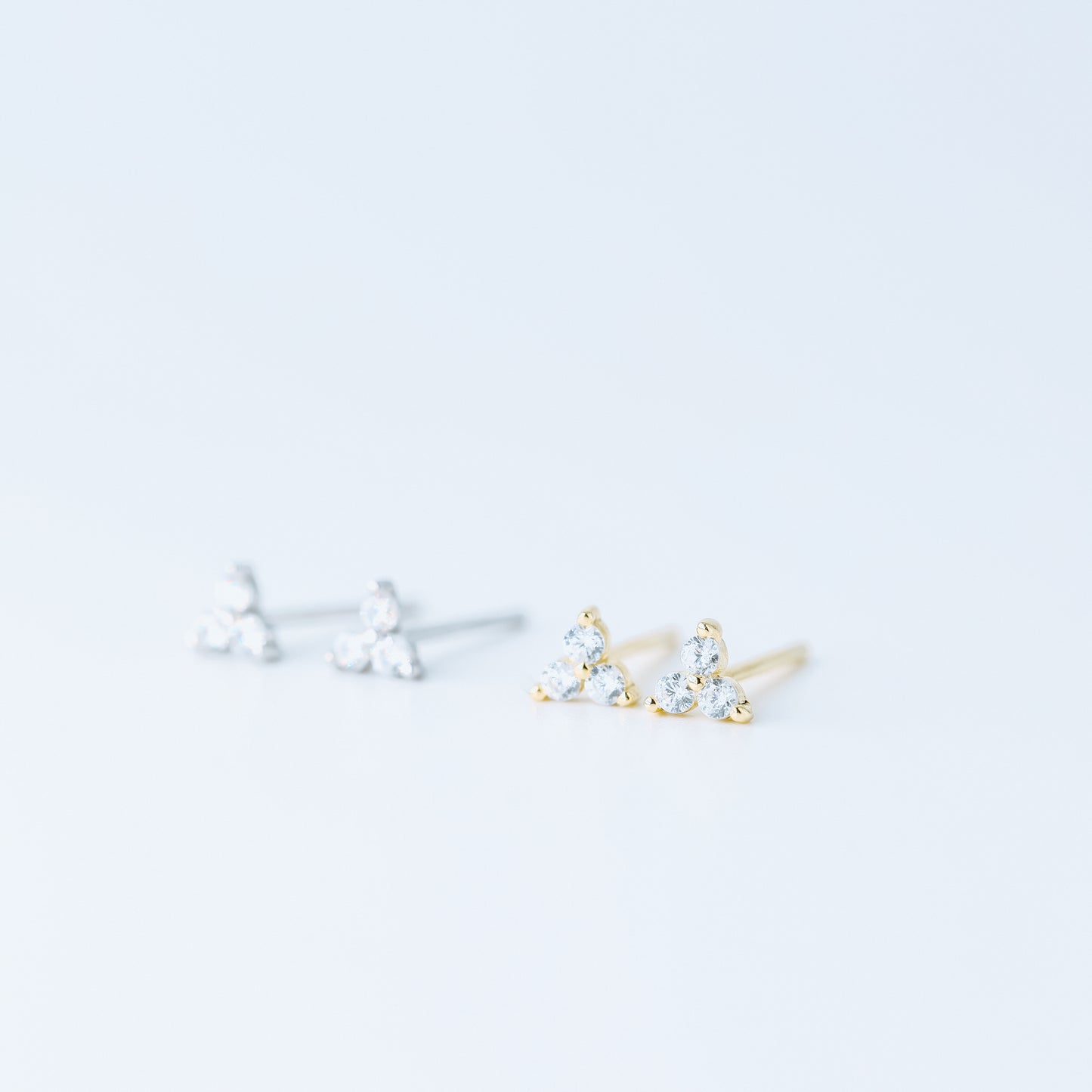 Tiny Clover Flower Stud Earrings, Silver, Gold, BYSDMJEWELS