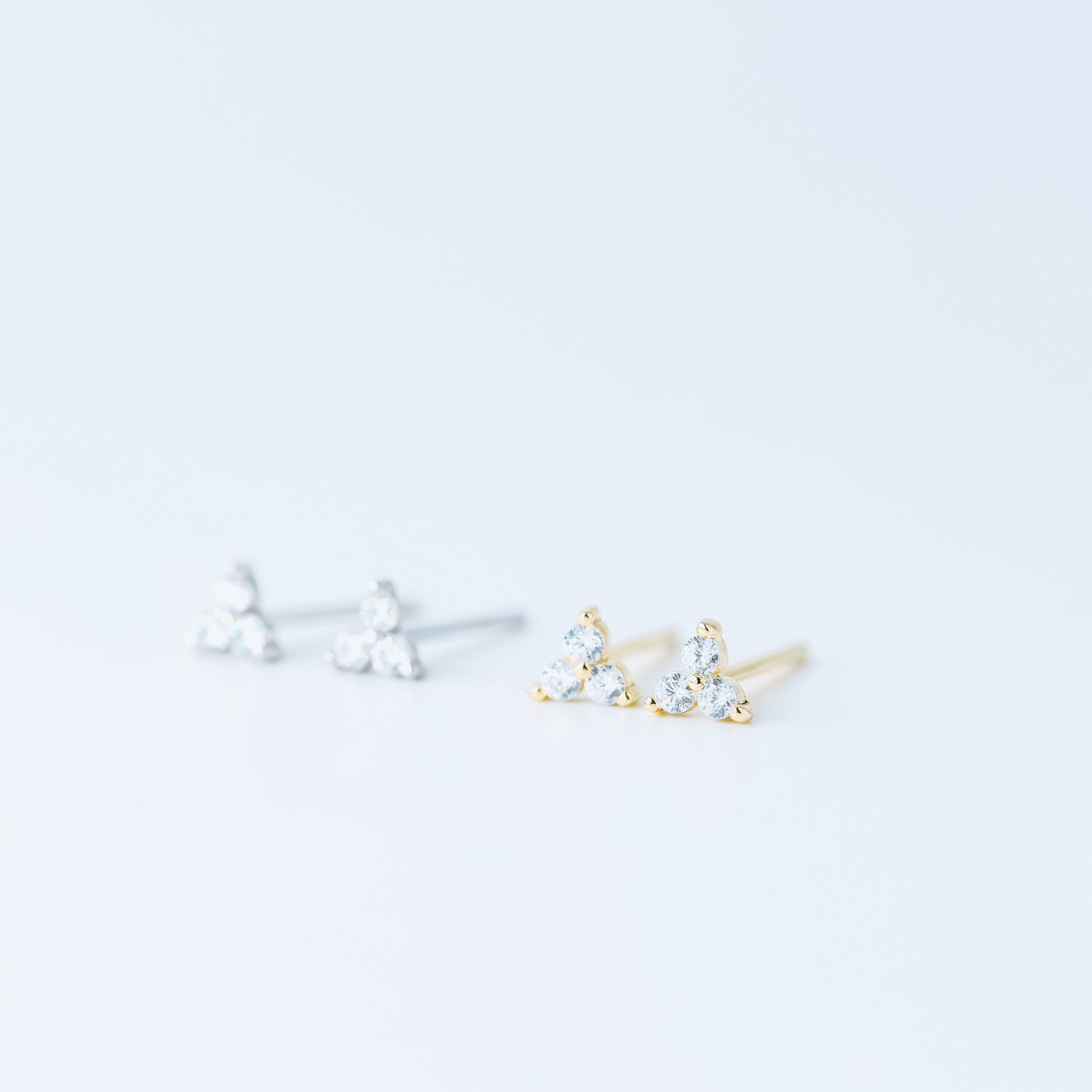 Tiny Clover Flower Stud Earrings, Silver, Gold, BYSDMJEWELS
