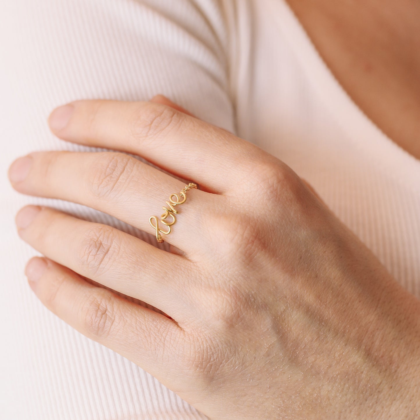 Personalized Name Ring Cursive Letter Name Ring Custom Ring Minimalist Gold Chain Ring Love Ring Oui Ring Gift For Mom Best Friend Gift