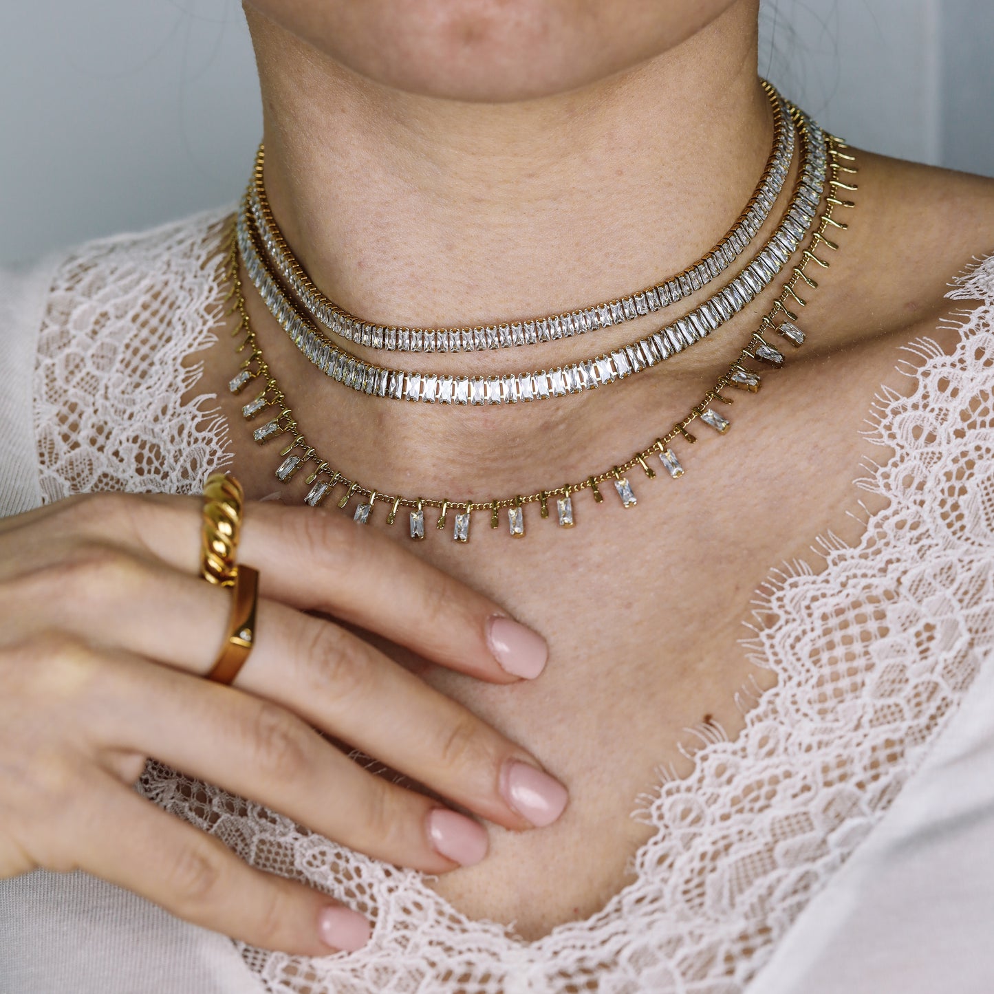 Tennis Baguette Necklace • Cubic Zirconia Choker • Diamond Tennis Necklace • Diamond Necklace Gift • Gold Diamond Chain • BYSDMJEWELS