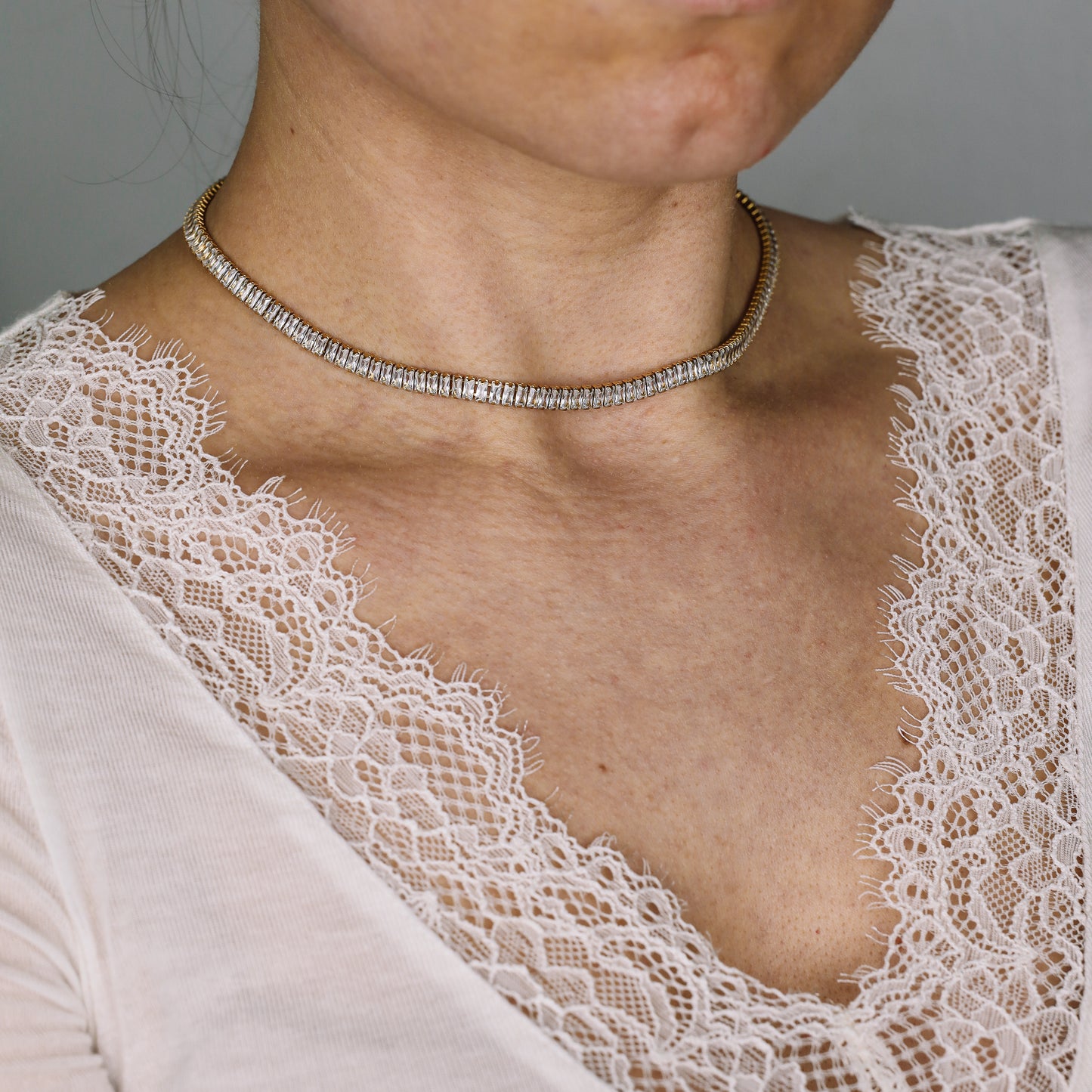 Tennis Baguette Necklace • Cubic Zirconia Choker • Diamond Tennis Necklace • Diamond Necklace Gift • Gold Diamond Chain • BYSDMJEWELS