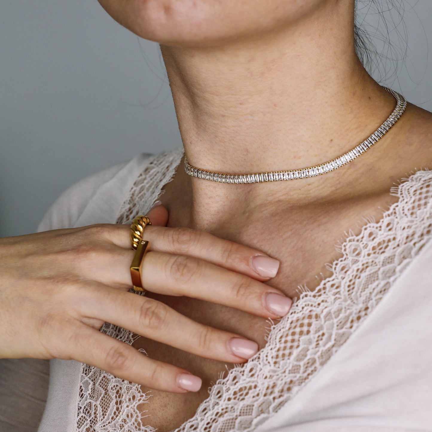 Tennis Baguette Necklace • Cubic Zirconia Choker • Diamond Tennis Necklace • Diamond Necklace Gift • Gold Diamond Chain • BYSDMJEWELS