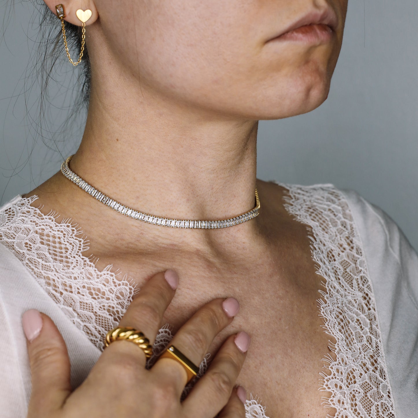 Tennis Baguette Necklace • Cubic Zirconia Choker • Diamond Tennis Necklace • Diamond Necklace Gift • Gold Diamond Chain • BYSDMJEWELS