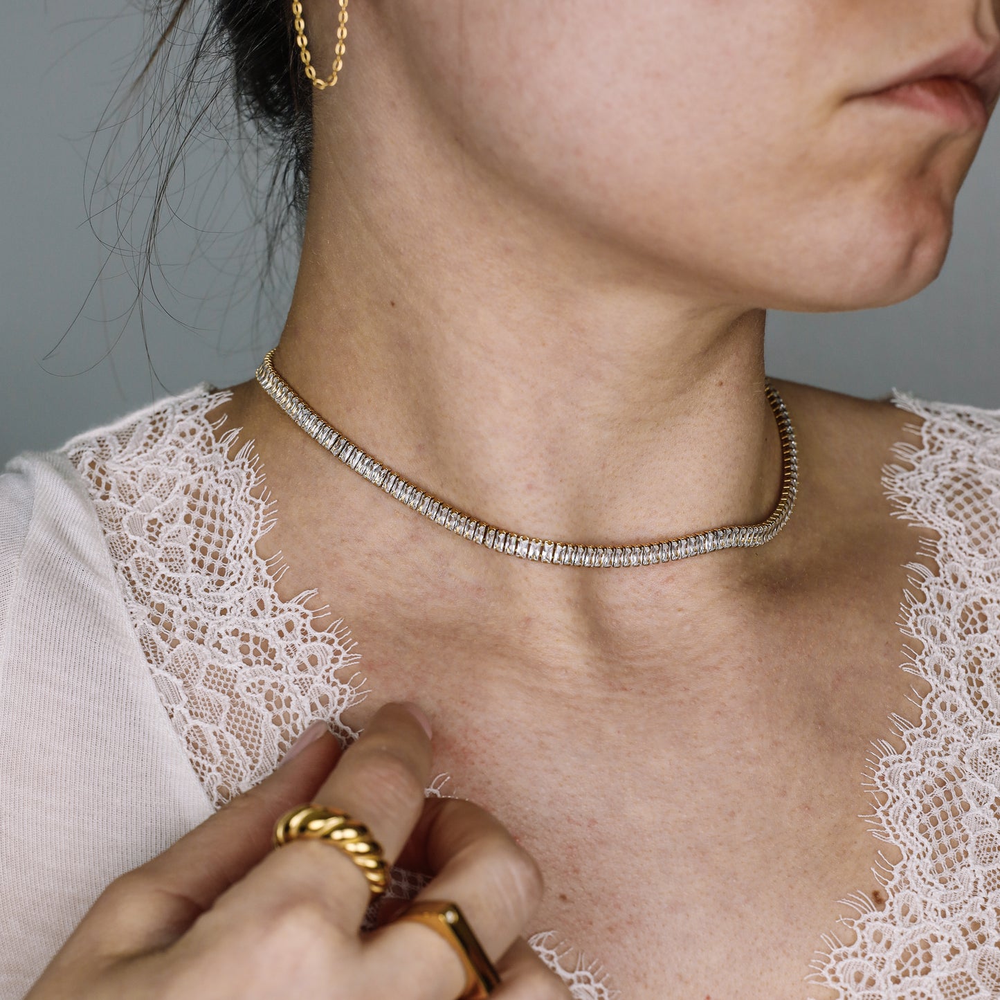 Tennis Baguette Necklace • Cubic Zirconia Choker • Diamond Tennis Necklace • Diamond Necklace Gift • Gold Diamond Chain • BYSDMJEWELS