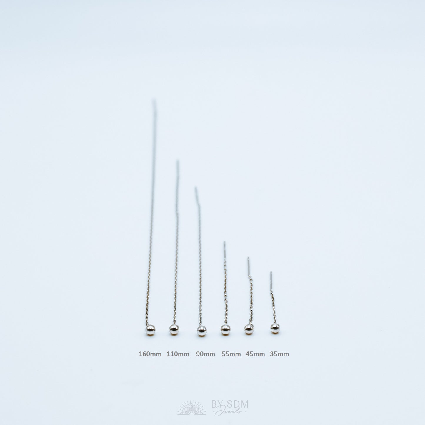 Tiny Ball Ear Threader • Gold, Silver from 160mm to 35mm Lenhgt