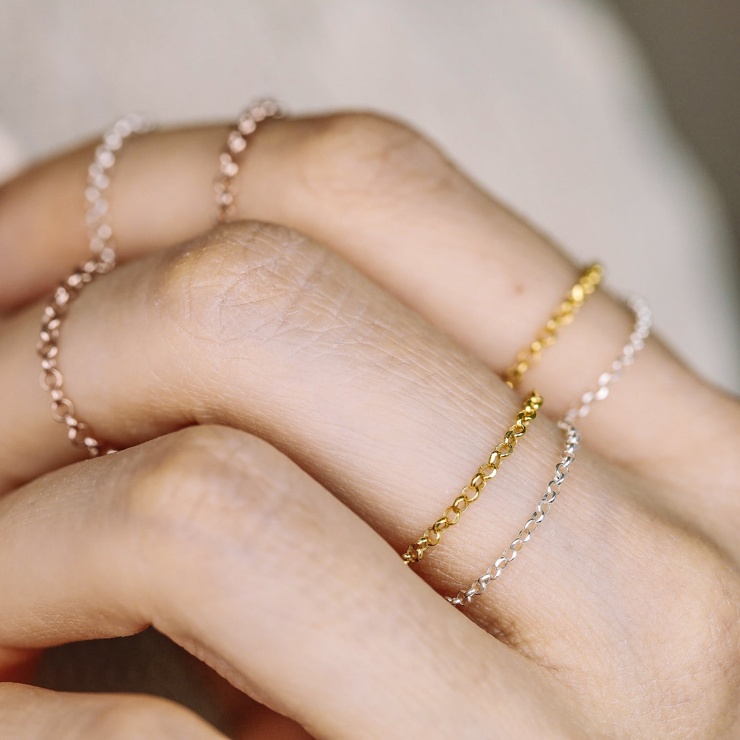 Gold Chain Ring, Simple Delicate Tiny Ring, Gold Stacking Ring, Dainty Chain Ring, Diamond Cut Chain Ring, Minimalist Ring, Thin Stack Ring
