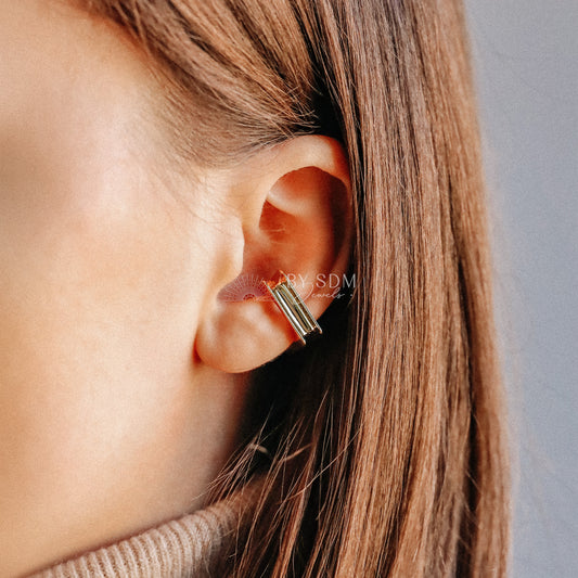 Square Large Band Ear Cuff • No Piercing is Needed • Gold, Silver