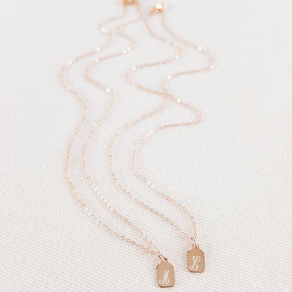 Sterling Silver Tiny Tag Name Necklace: Personalized Initial Charm
