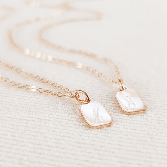 Sterling Silver Tiny Tag Name Necklace: Personalized Initial Charm