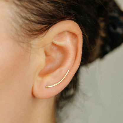 50 mm Dainty Long Ear Climbers, Ear Crawler, Gold Ear Cuff, Bar Ear Climber Silver Sweep Ear Pins Rose Gold Hammered Ear Climber Earrings