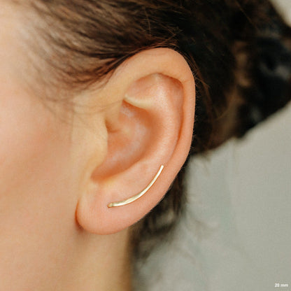 50 mm Dainty Long Ear Climbers, Ear Crawler, Gold Ear Cuff, Bar Ear Climber Silver Sweep Ear Pins Rose Gold Hammered Ear Climber Earrings