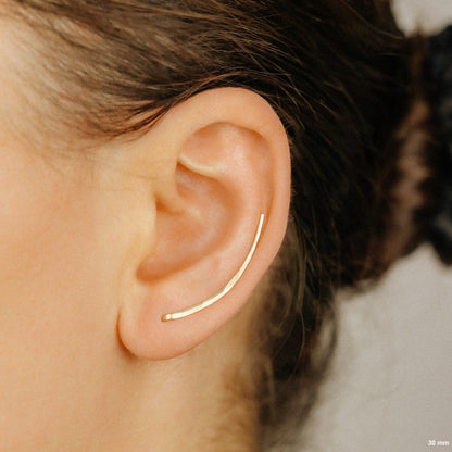 50 mm Dainty Long Ear Climbers, Ear Crawler, Gold Ear Cuff, Bar Ear Climber Silver Sweep Ear Pins Rose Gold Hammered Ear Climber Earrings