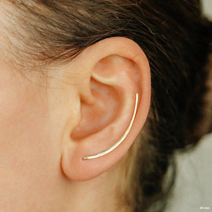 50 mm Dainty Long Ear Climbers, Ear Crawler, Gold Ear Cuff, Bar Ear Climber Silver Sweep Ear Pins Rose Gold Hammered Ear Climber Earrings
