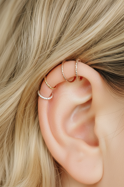 Diamond Cut Helix Hoop - Tiny Cartilage Earring - Endless Ring Hoops