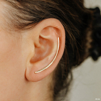 50 mm Dainty Long Ear Climbers, Ear Crawler, Gold Ear Cuff, Bar Ear Climber Silver Sweep Ear Pins Rose Gold Hammered Ear Climber Earrings