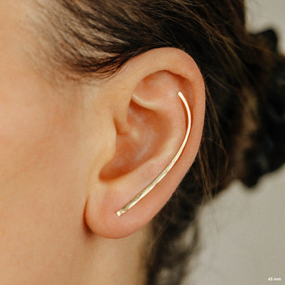50 mm Dainty Long Ear Climbers, Ear Crawler, Gold Ear Cuff, Bar Ear Climber Silver Sweep Ear Pins Rose Gold Hammered Ear Climber Earrings