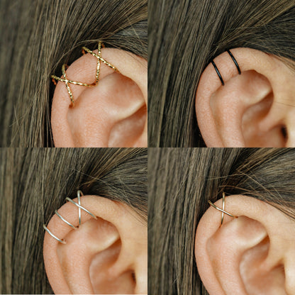 Silver Double Line or Criss Cross Ear Cuff