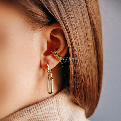 Square Large Band Ear Cuff • No Piercing is Needed • Gold, Silver
