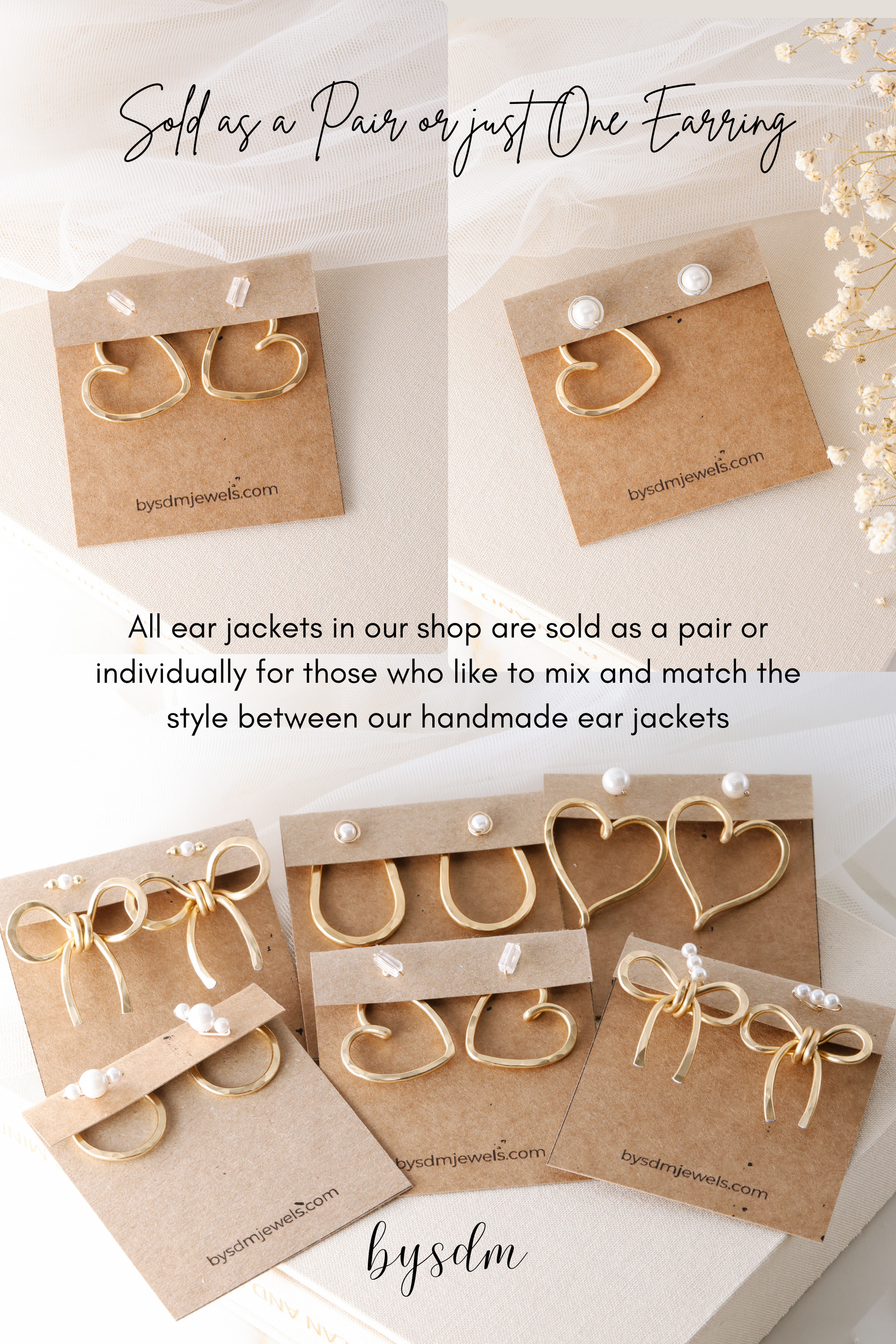 Heart Earring Jackets • Handmade Mix & Match Jewelry • Minimalist Earrings • BySDM Jewels