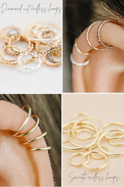 Diamond Cut Helix Hoop - Tiny Cartilage Earring - Endless Ring Hoops