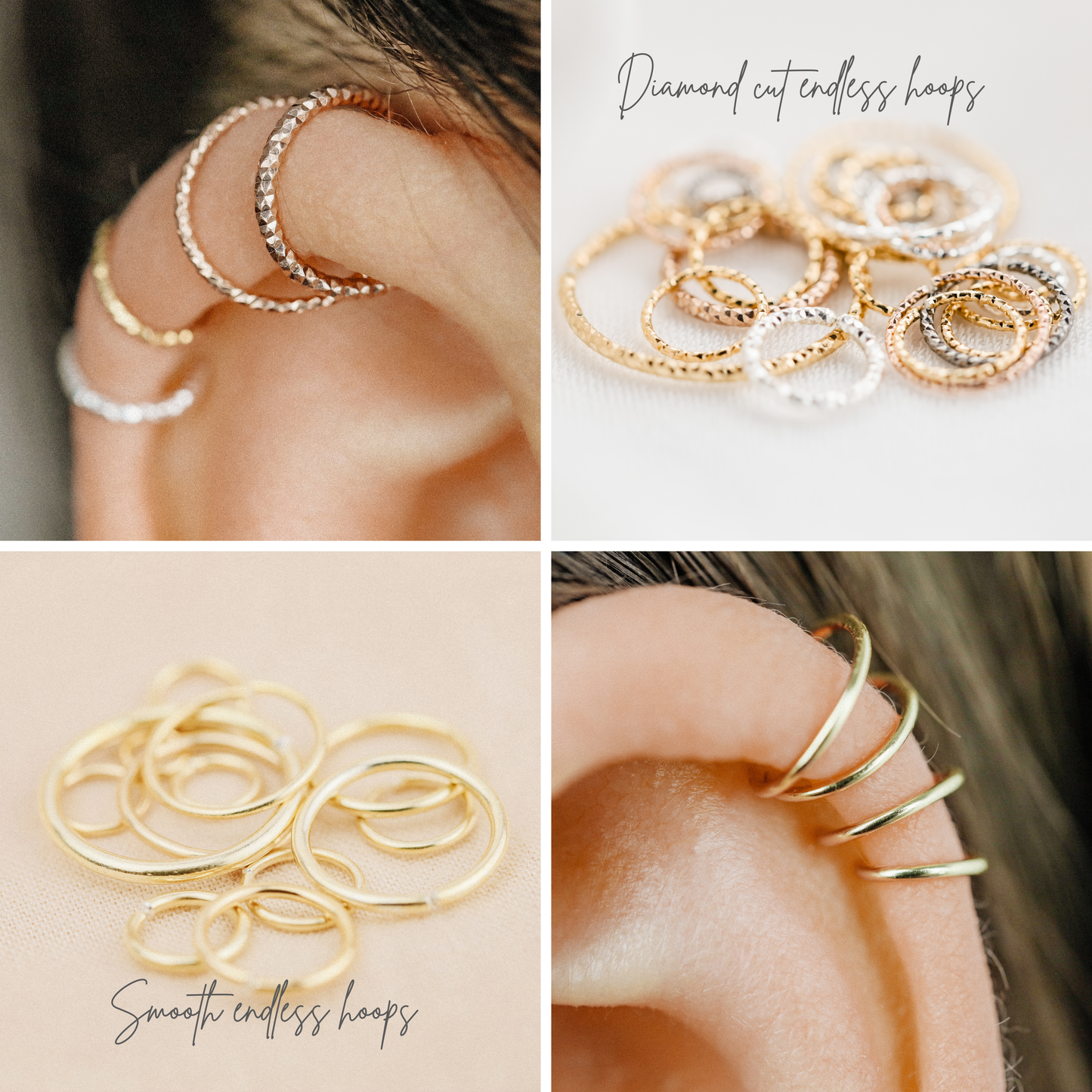 Diamond Cut Helix Hoop - Tiny Cartilage Earring - Endless Ring Hoops