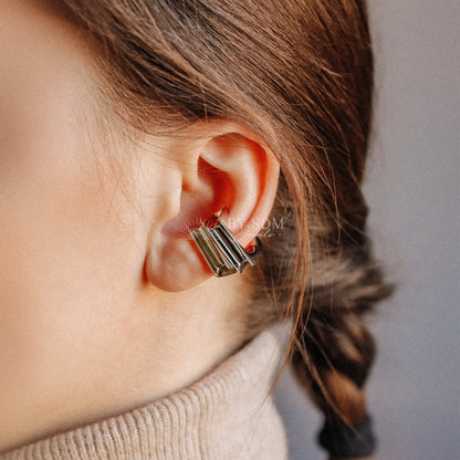 Square Large Band Ear Cuff • No Piercing is Needed • Gold, Silver