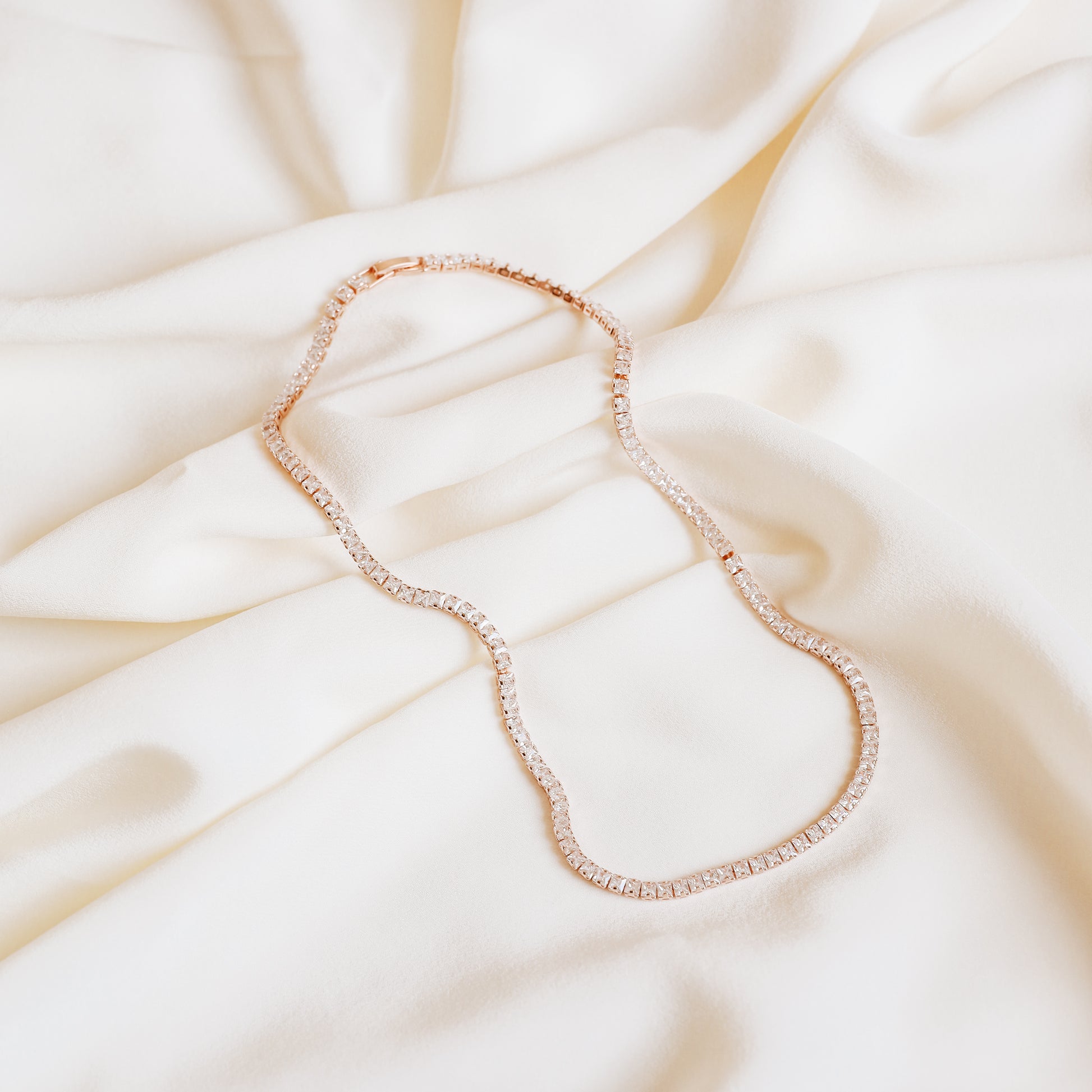 Tennis Chain Necklace, Stainless Steel CZ Rhinestone Tennis Necklace, 4mm Diamond Tennis Chain Gold and Rose Gold Plated
