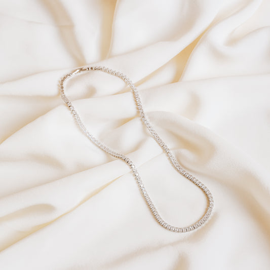 Tennis Chain Necklace, Stainless Steel CZ Rhinestone Tennis Necklace, 4mm Diamond Tennis Chain Gold and Rose Gold Plated
